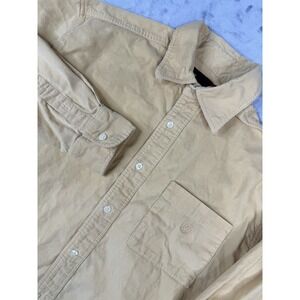 Perry Ellis Men's Long Sleeve Corduroy Button Down Shirt Medium Yellow Vintage